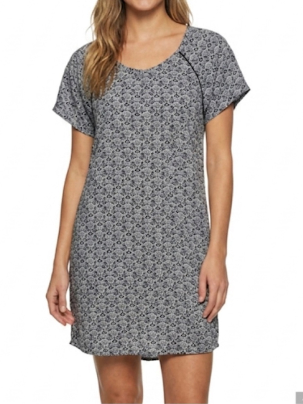 Roxy Monochrome short Dolman sleeve Patterned shift dress size L - Picture 3 of 8